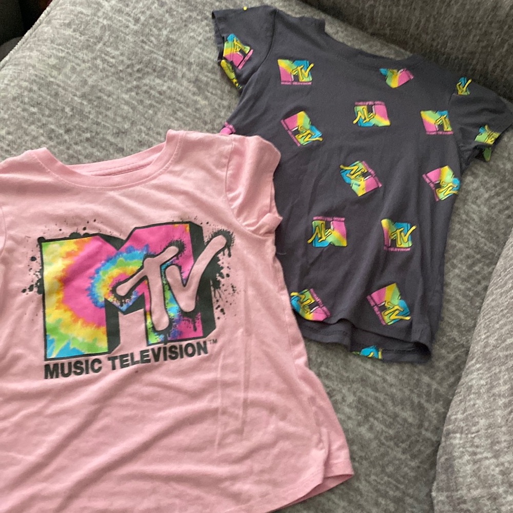 MTV t-shirt set pink and gray with tye dye print size 7/8